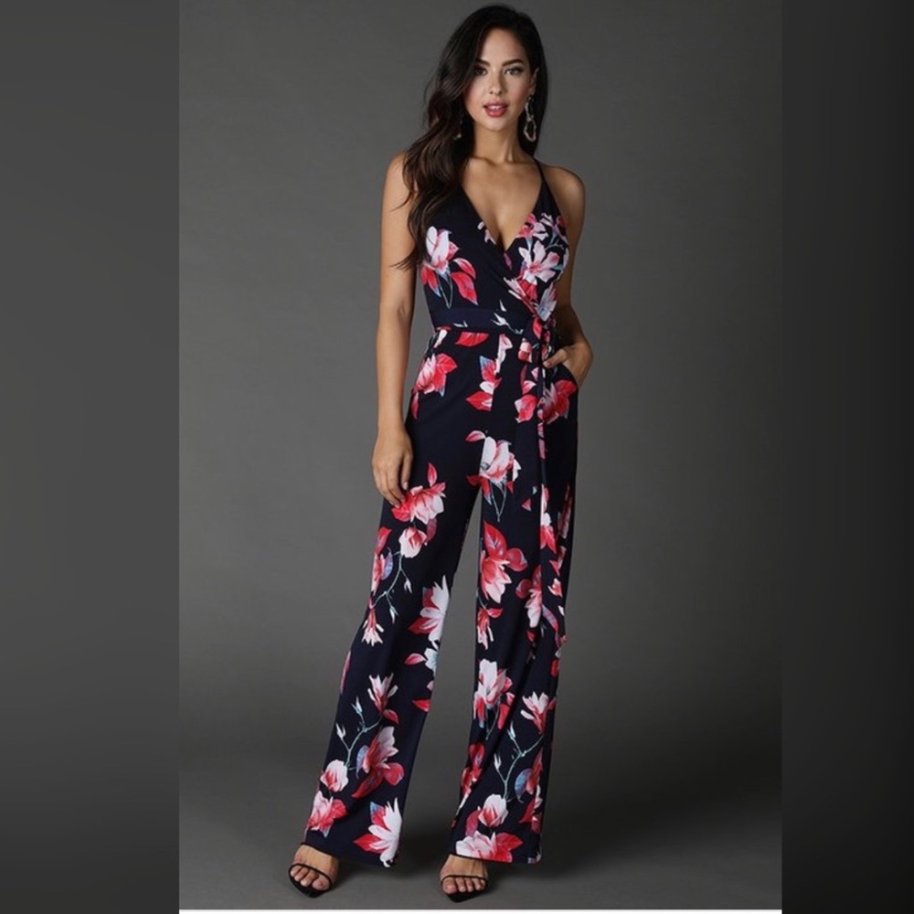 Floral Overwrap Wide Leg Jumpsuit